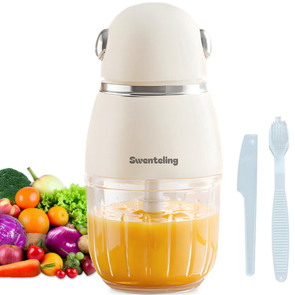 Swenteling Baby Food Maker, Creamy White Baby Food Blender, 10oz Food Puree Maker, Food Processor for Foods Fruit Vegetable Meat, 8-Second Quick Soft Food Prep，BPA-Free