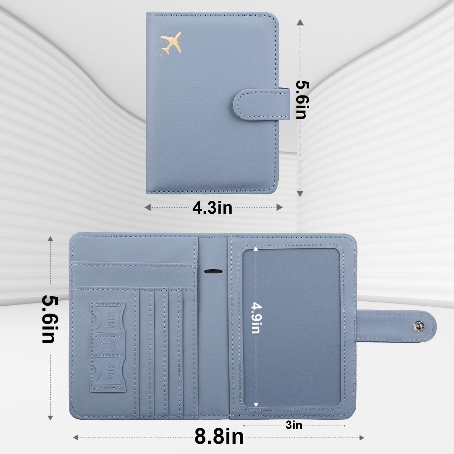 GOAUS Passport Holder for Travel with Airtag Card Slots, Money Pocket, Women Men RFID Blocking Wallet Book Case Blue