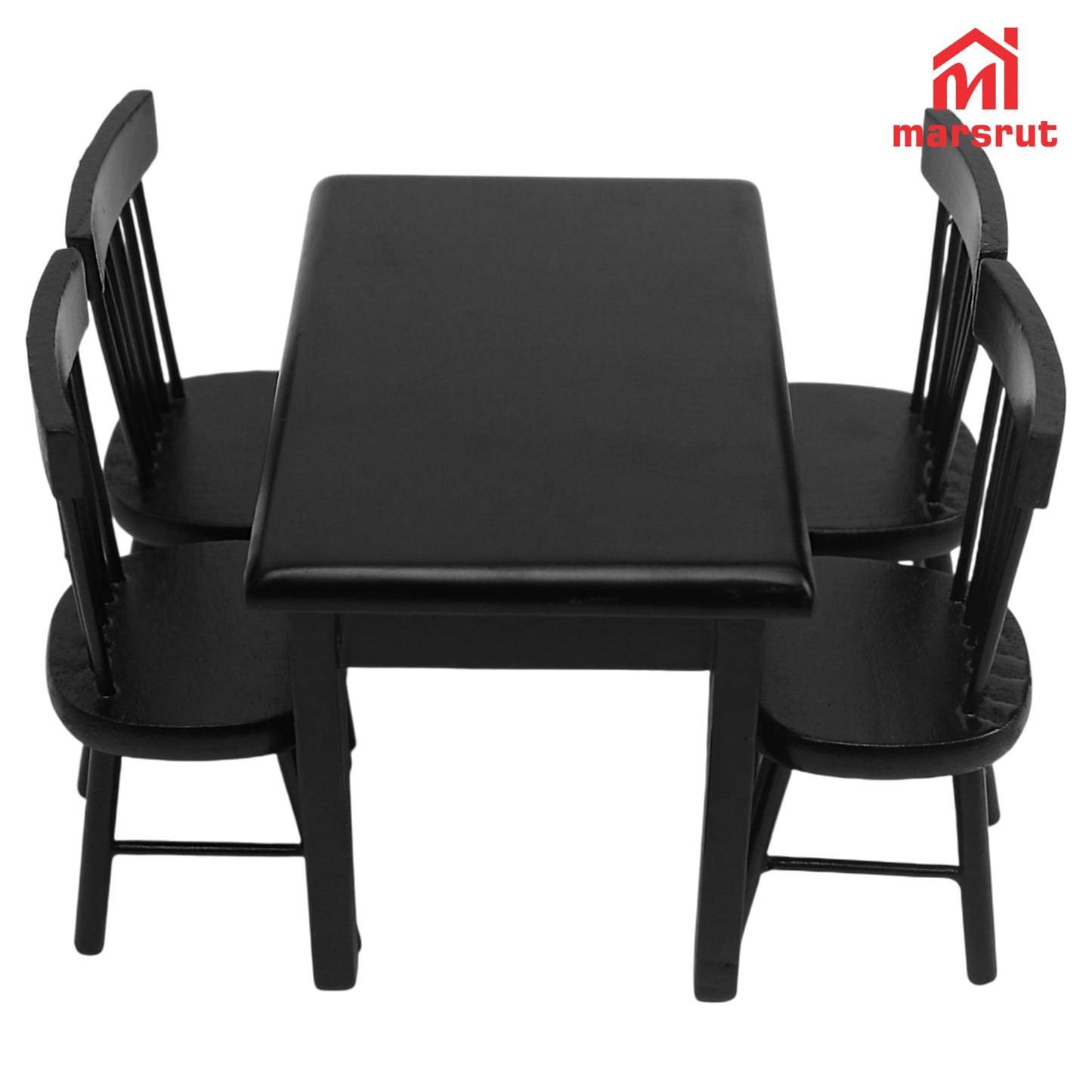 Miniature Dining Table and Chairs Set 5pcs – 1:12 Scale Dollhouse Room Furniture Kitchen Mini Wooden Chair Accessories, Model Accessory Decoration for Doll House DIY Hobby, Black