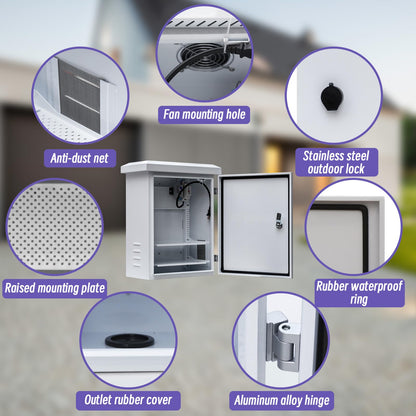 Outdoor Enclosure Electrical Weatherproof Box - 19.7x15.7x7.9 Outdoor Network Cabinet Enclosure with Cooling Fan and Thermostat Kit, Wall/Pole Mount(500x400x200mm)