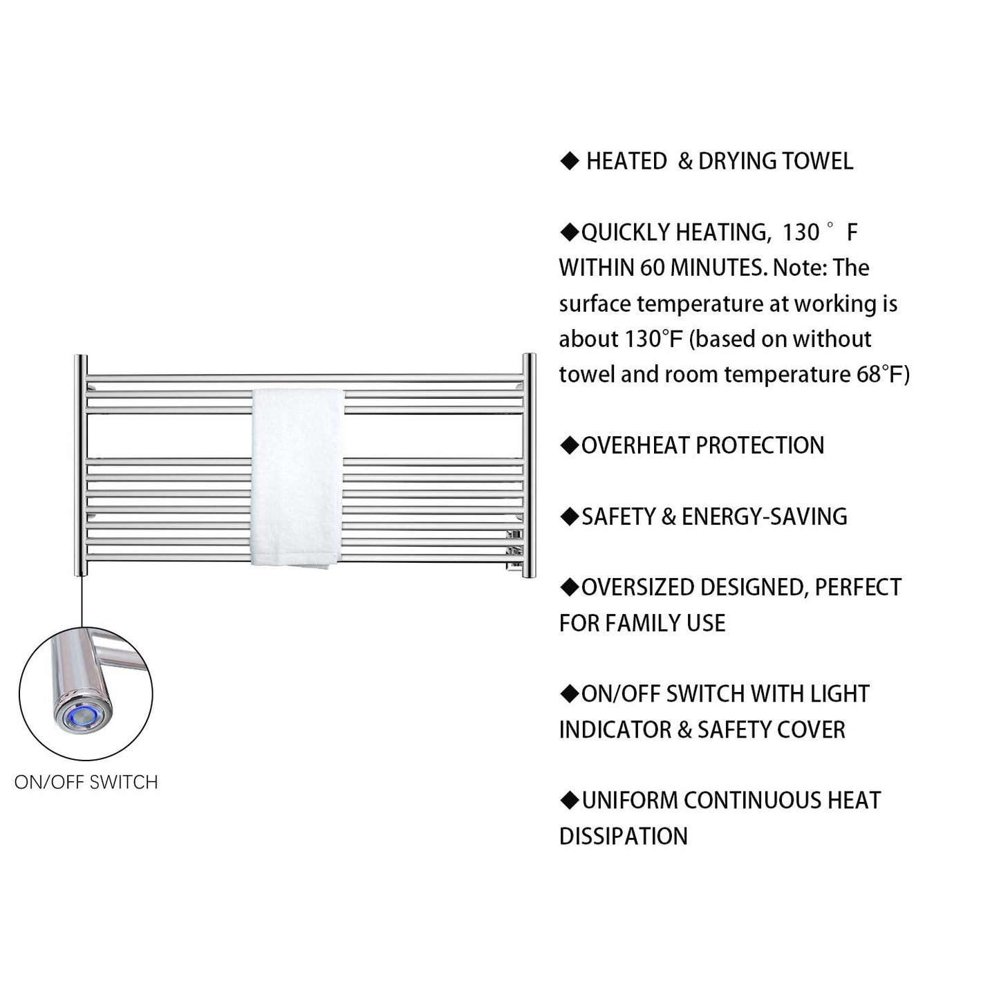 HEATGENE Towel Warmer Wall-Mounted Hardwired Heated Towel Rack Hot Towel Bar Brushed