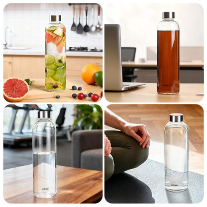 LETREEN Glass Water Bottle 32 oz, Borosilicate Glass Water Bottle with Neoprene Sleeve, BPA-Free Leak Proof Reusable for Hot Cold Drinks, Work, Gym, Home, Sport, Dark Gray