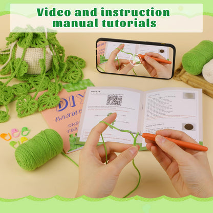 Kogyxe Beginners Crochet Kit, Amigurumi Crochet Starter Kits w Step-by-Step Video Tutorials, Hanging Potted Plants Knitting Starter Pack for Beginners Decoration, Plants Family (40%+ Yarn)