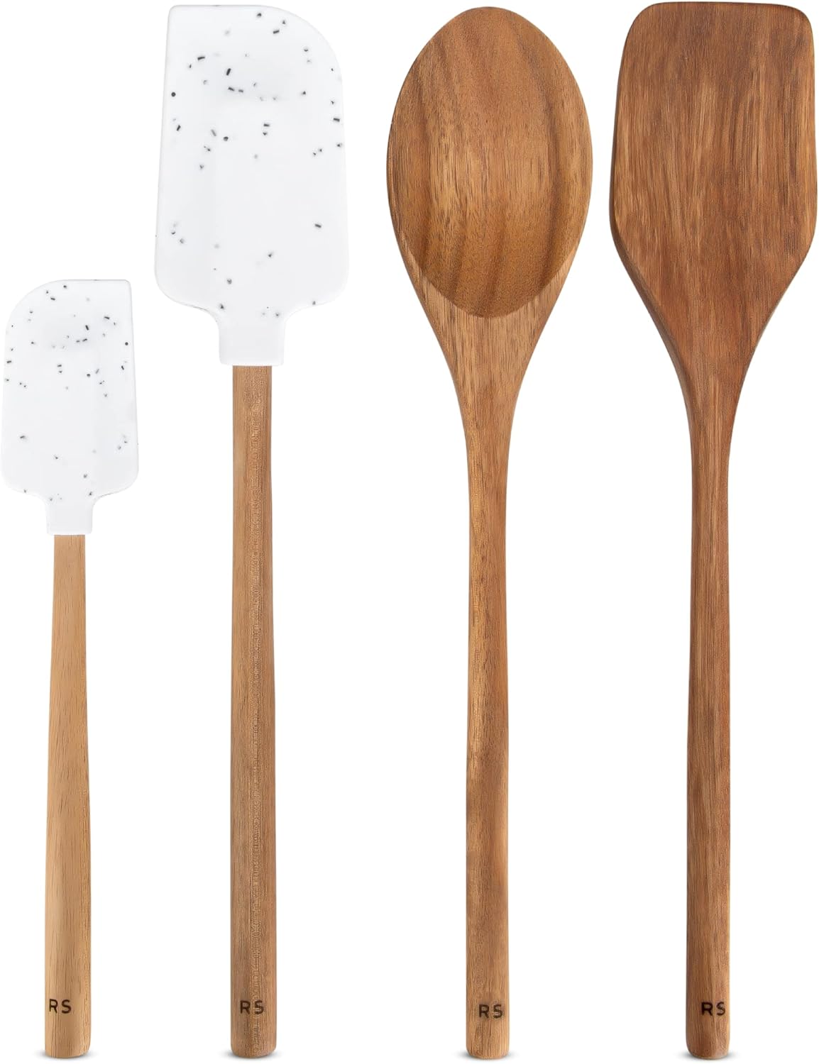 Real Simple Cooking Set with Silicone Spatulas and Wooden Spoons | Includes Wooden Spoon, Wooden Spatula, and 2