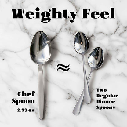 CURISEW 2-Pack Chef Kunz Spoon | Silver Stainless Steel 2 Tbsp Basting Spoon, 9 Inch Solid Sauce Spoons, Big Serving Spoons Stainless Steel, Plating & Quenelle & Cooking