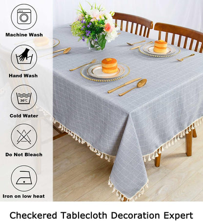 ShinyBeauty Premium Cotton Linen Tablecloth, 55"x55", Grey Solid with Handmade Tassel Trim, Elegant Farmhouse Decor