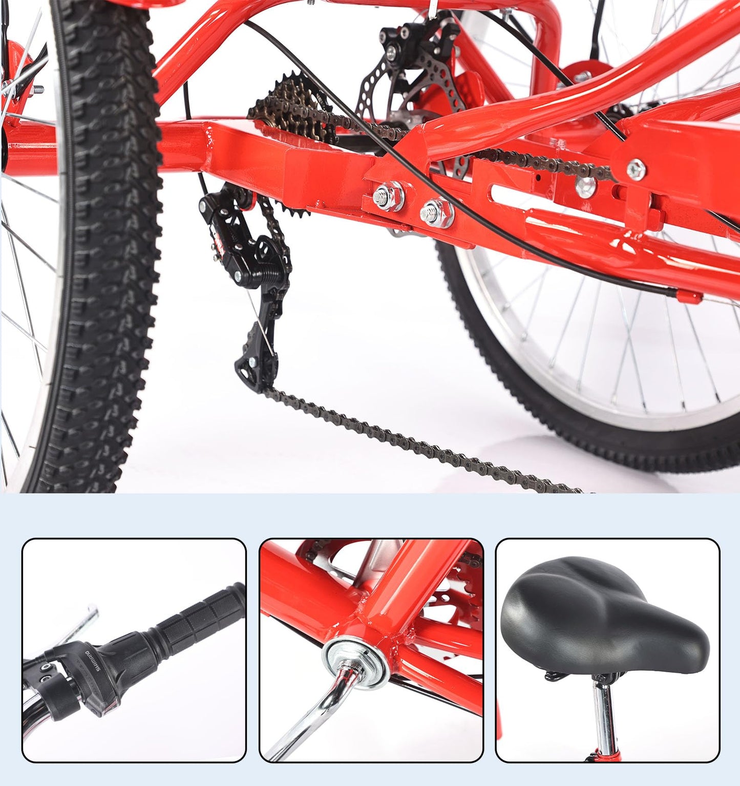 DONGSHAN Tricycle Adult Folding Bicycle Comfortable seat 3 Wheel Bicycle Rear Enlarged Vegetable Basket Double Chain 24in for Parents and Children Maximum Load 550lbs (24in-7speed-red)