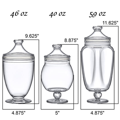 Amazing Abby - Admire - Plastic Apothecary Jars (3-Piece Set, 60/46/40 oz) (NOT Glass), Acrylic Jars with Lids, Bathroom Canisters, Candy Buffet, Wedding Display, BPA-Free and Shatter-Proof