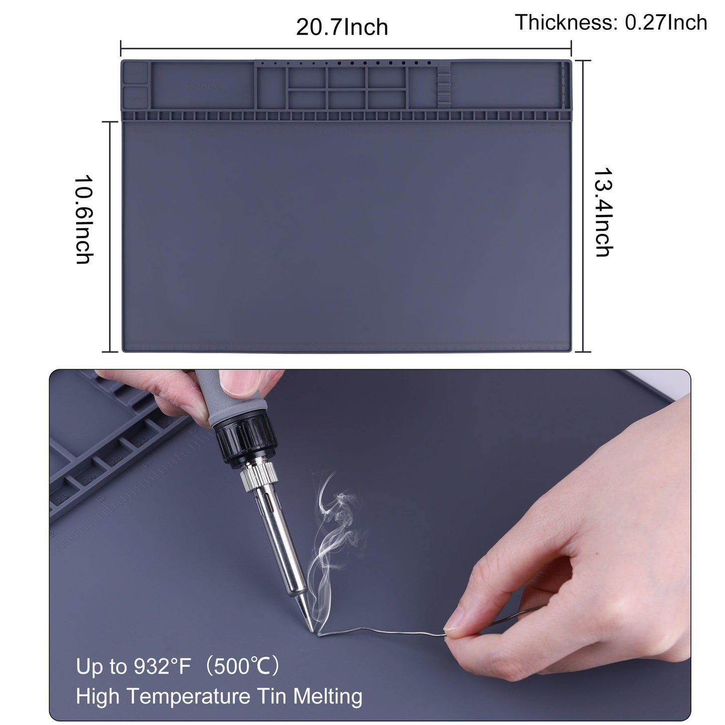Premium Heat Resistant 932°F 20.7" x 13.4" Magnetic Anti-Static Mat with Grounding Accessories, HPFIX ESD Safe Electronics Work Mat for Computer Cell Phone Laptop Repair