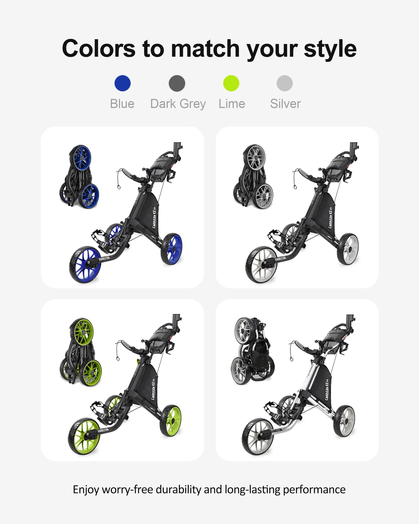 Caddytek CaddyLite EZ V8 Golf Push Cart - Lightweight 3 Wheel Foldable Cart with One-Click 2-Step Folding, EVA Wheels, Adjustable Handle, Cooler Basket, Umbrella & Drink Holder, Compact Golf Cart