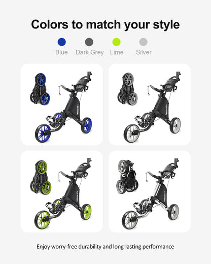 Caddytek CaddyLite EZ V8 Golf Push Cart - Lightweight 3 Wheel Foldable Cart with One-Click 2-Step Folding, EVA Wheels, Adjustable Handle, Cooler Basket, Umbrella & Drink Holder, Compact Golf Cart