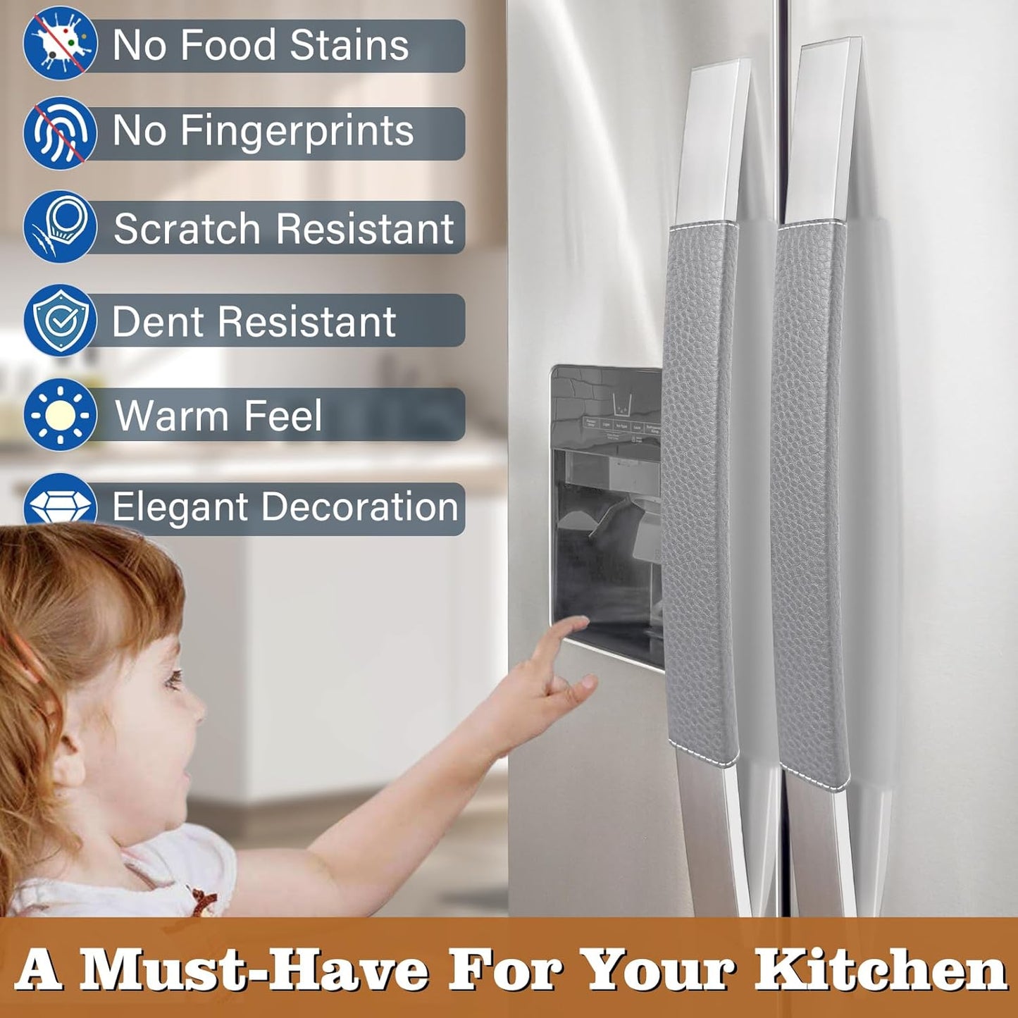 Set of 6 Refrigerator Door Handle Covers, Adjustable Appliance Protector, Non-Slip Gray Covers for Kitchen