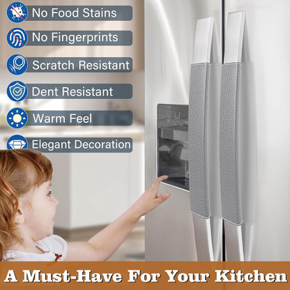 Set of 6 Refrigerator Door Handle Covers, Adjustable Appliance Protector, Non-Slip Gray Covers for Kitchen