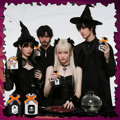 Acellegic 6 Pcs Potion Bottles Halloween Decoration Ceramic Apothecary Bottles Potion Jars with 6 Styles Scary Stickers Halloween Decorations for Tiered Tray Home Table Party Decoration
