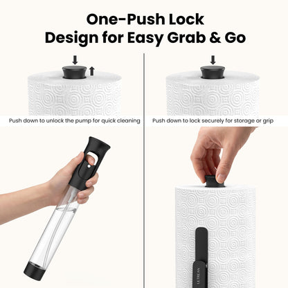 Ultrean Paper Towel Holder with Spray Bottle, Countertop Freestanding Paper Towel Dispenser with Spring-Loaded Tension Arm for One-Handed Tear, Weighted Base, Stainless Steel for Kitchen, Black