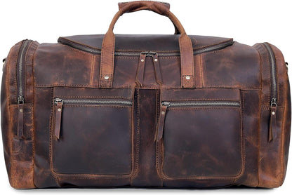 32" Vintage Duffel Classic Style with Modern Outlook Retro Thick Full Grain Cowhide Handmade Airplane Under seat Carry On Bags Leather Gym Overnight Luggage Bag