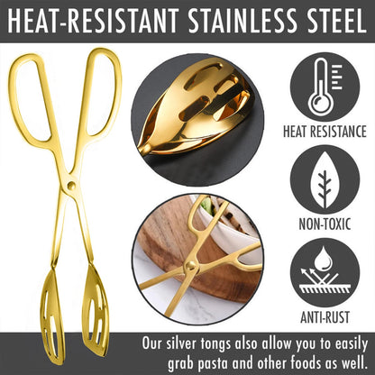 2 Pack Gold Serving Tongs Buffet for Kitchen Cooking 10 Inch Stainless Steel Salad Tongs Serving Utensils for Wedding Party Catering (Gold)
