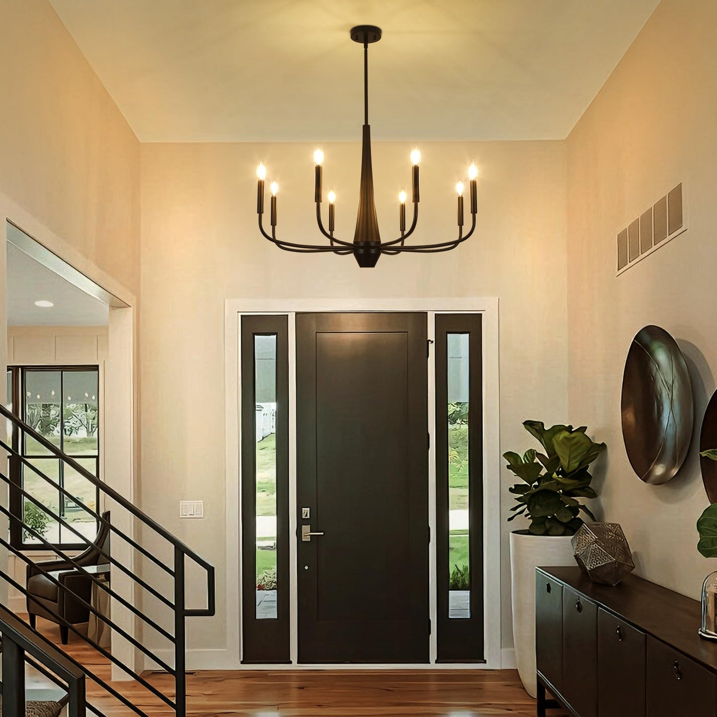 ACNKTZ 8-Light Large Black Chandeliers for Dining Room Light Fixture Hanging, Modern Farmhouse Candle Chandelier, Industrial Metal Pendant Lights Kitchen Island, Living Room Foyer Bedroom Stairway