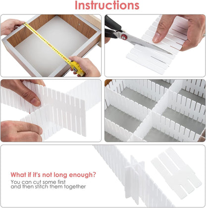 DVHOK 85Pcs Drawer Dividers, Adjustable Drawer Organiser, Cut at Will for Tidying Clutter Clothes, Socks, Makeup, Dresser, Kitchen White