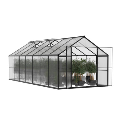 BlueWish 8x14FT Greenhouse for Outdoors, Aluminum Greenhouses with Adjustable Vents,Lockable Door, Heavy Duty Greenhouse Kit with Polycarbonate, Walk-in Green House for Garden, Gray