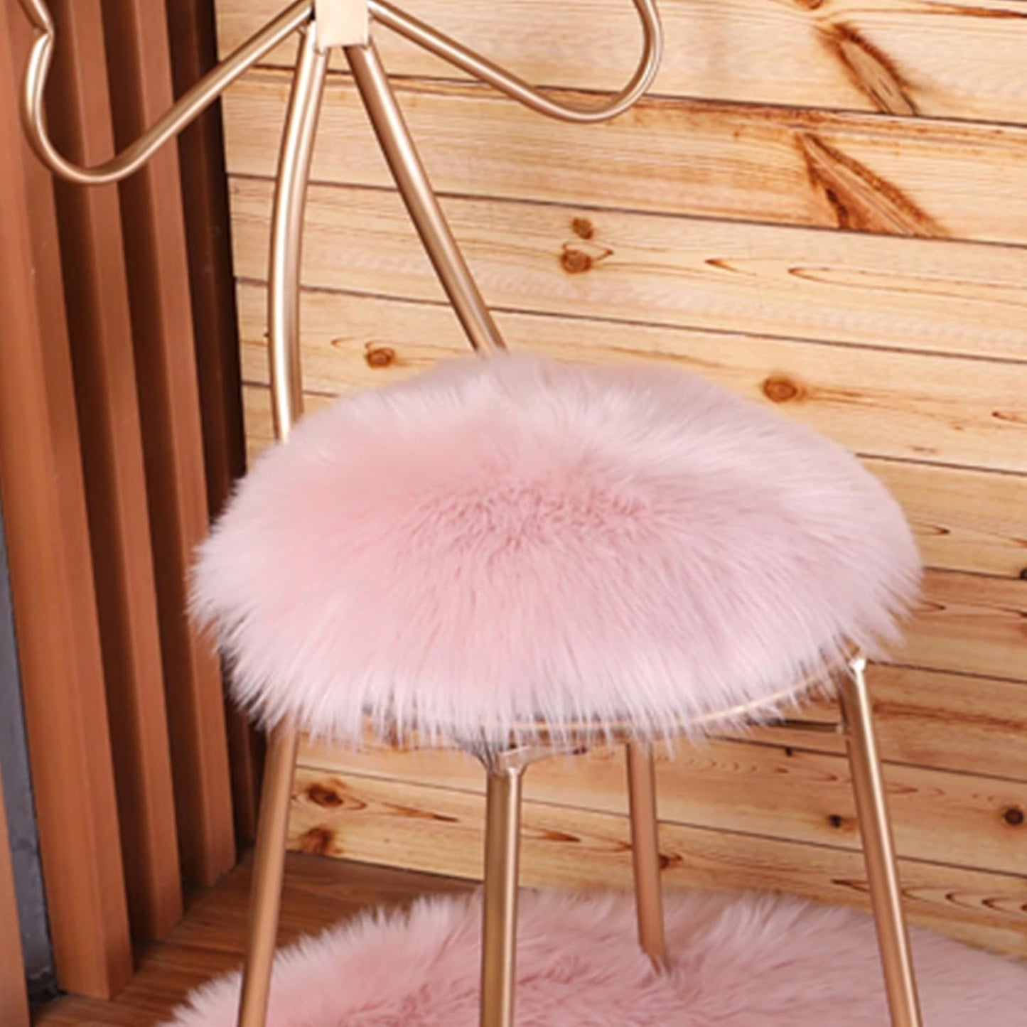 18" 18" OKAYDA x Round Faux Sheepskin Chair Cover Seat Cushion Pad Super Fluffy Soft Fur Rug for Vanity Chair, Car