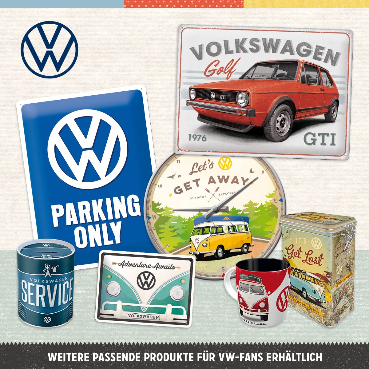 Nostalgic-Art Retro storage tin box L, 101.4 oz, VW Bulli – Let's Get Away – VW Bus Gift idea, Official License Product (OLP), large metal coffee can, vintage design