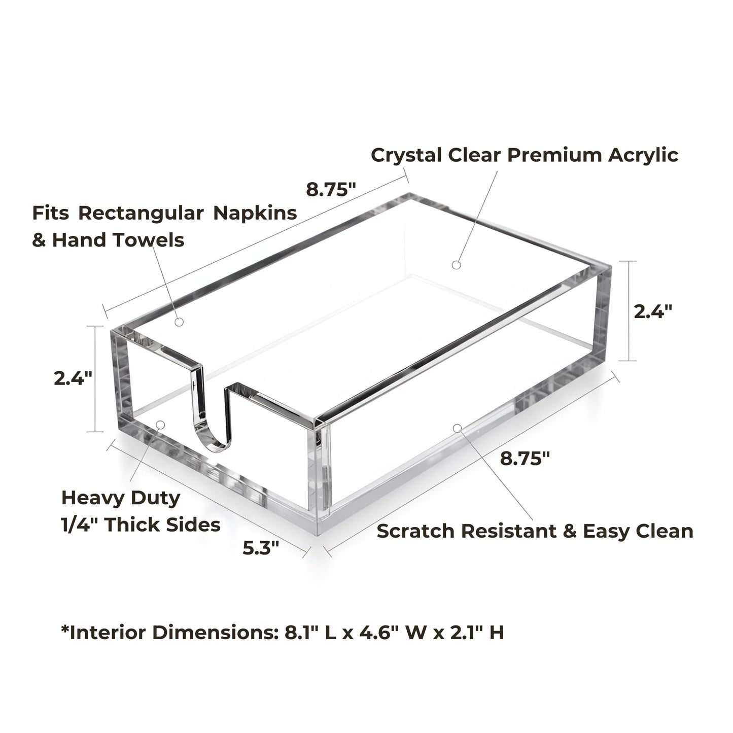 Luxury Clear Acrylic Napkin & Guest Towel Holder for Bathroom, Kitchen and Dining Table