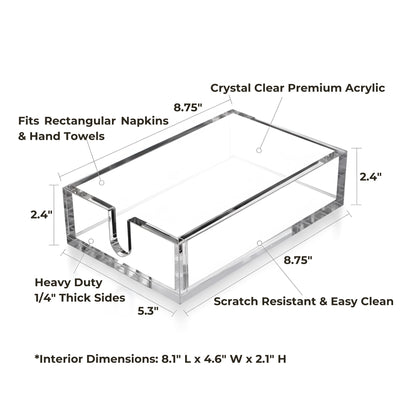 Luxury Clear Acrylic Napkin & Guest Towel Holder for Bathroom, Kitchen and Dining Table