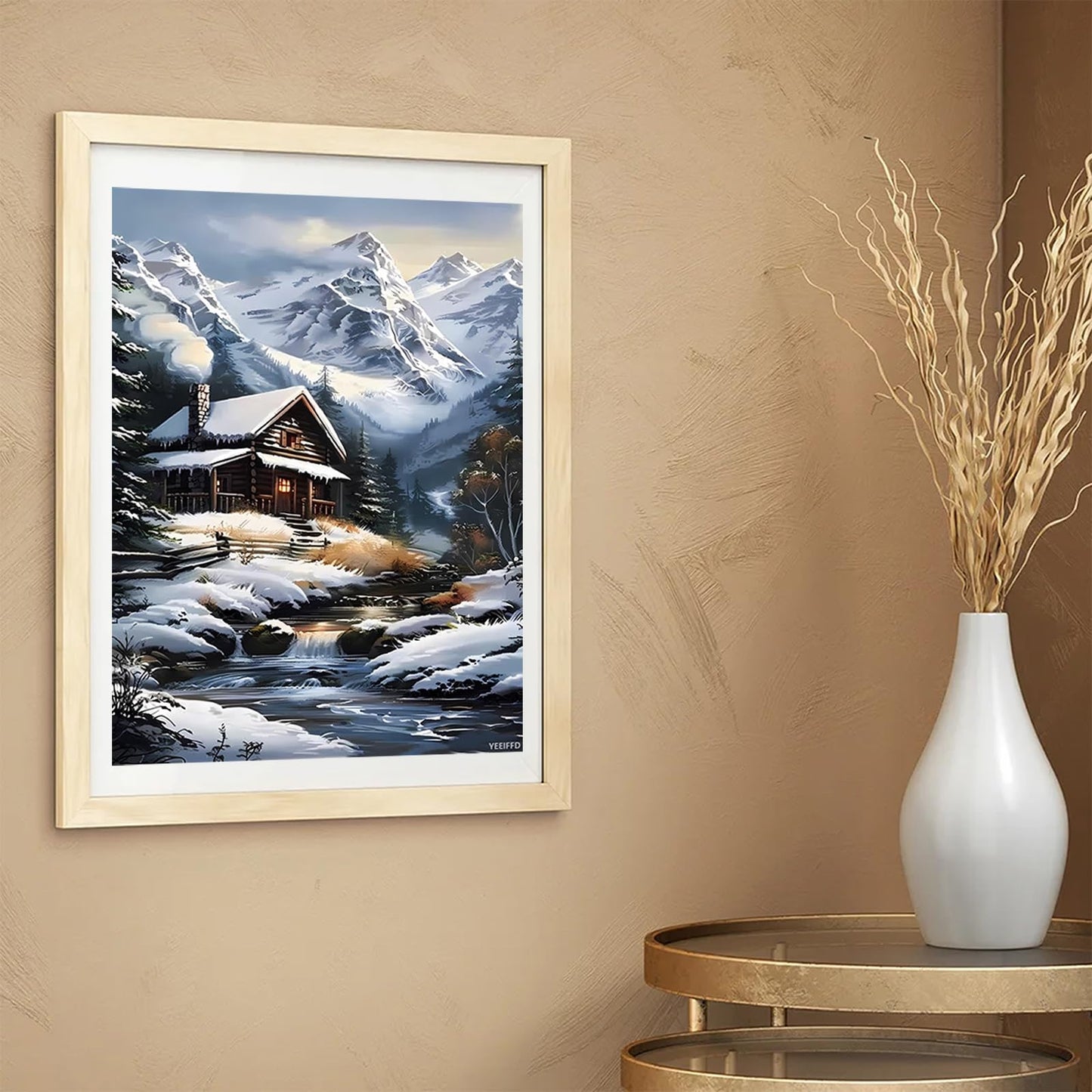 YEEIFFD DIY The Cozy Cabin in The Snow Diamond Painting Kits 5D Round Diamond Painting for Adult Diamond Art Kit for Wall Decor Living Room Decor 12x16 inch