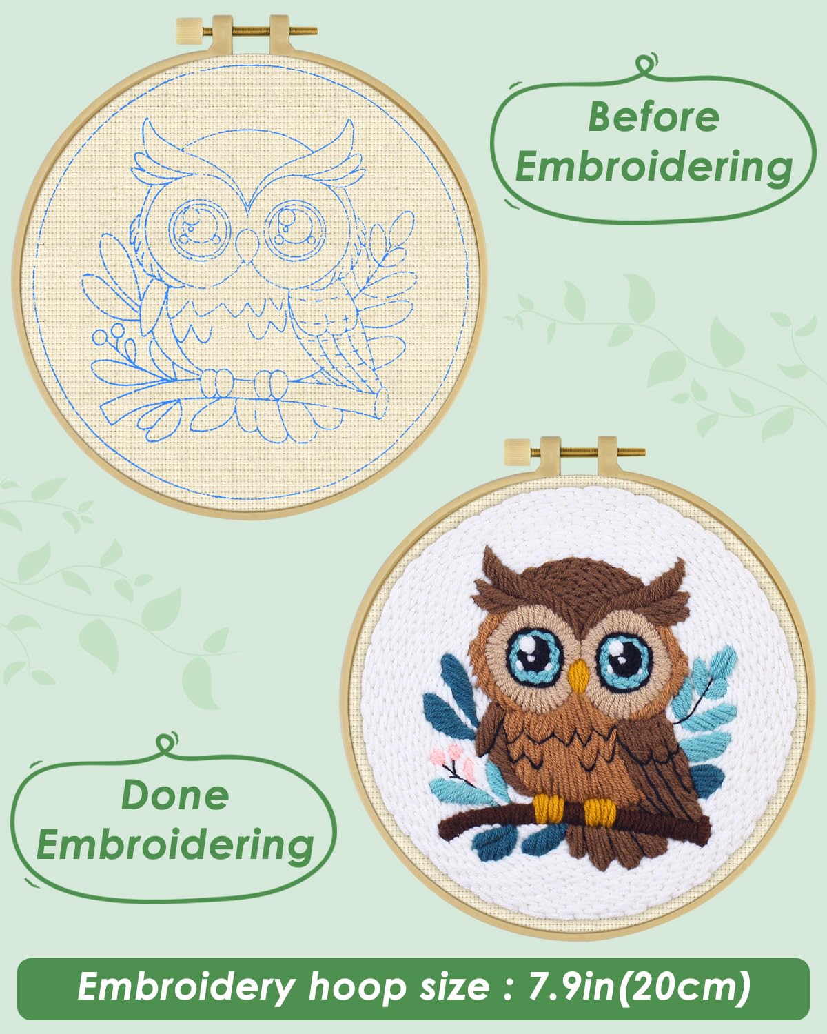 ERKOON Punch Needle Kit for Beginners Adults, DIY Easy Animal Embroidery Set for Starter Art Craft, Needling Punch Project with Patterns, Tools, Yarns, Hoop, Instruction (Owl)