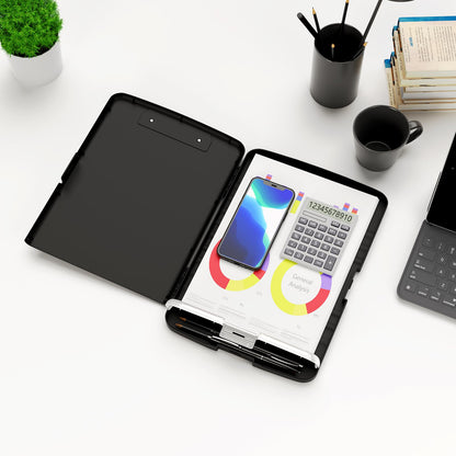 Hongri Clipboard with Storage with Pen Holder, Folder Nursing Clip Board 8.5 x 11 Foilo-Side Opening, High Capacity, Light Weight for Teachers, Classroom. Size 14 x 9.6 x 1.2 in(Black)