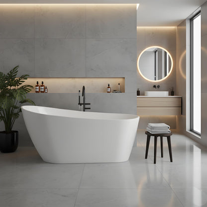 67 Inch Freestanding Bathtubs, Acrylic Free Standing Tub, Integrated Overflow Design, Luxury Freestanding Bathtub for Contemporary Home