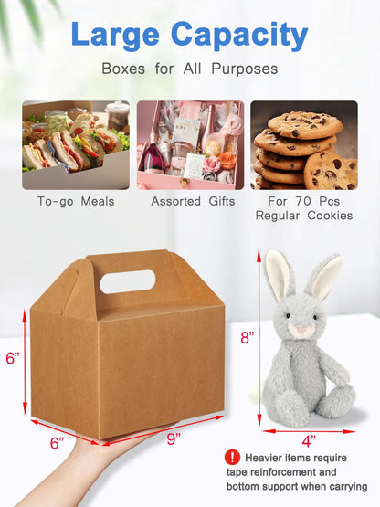 Shallive 15 Pcs Large Treat Boxes 9x6x6 Inch Brown Kraft Lunch Boxes with Handle Gift Bags For Baby Shower Birthday Party Supplies