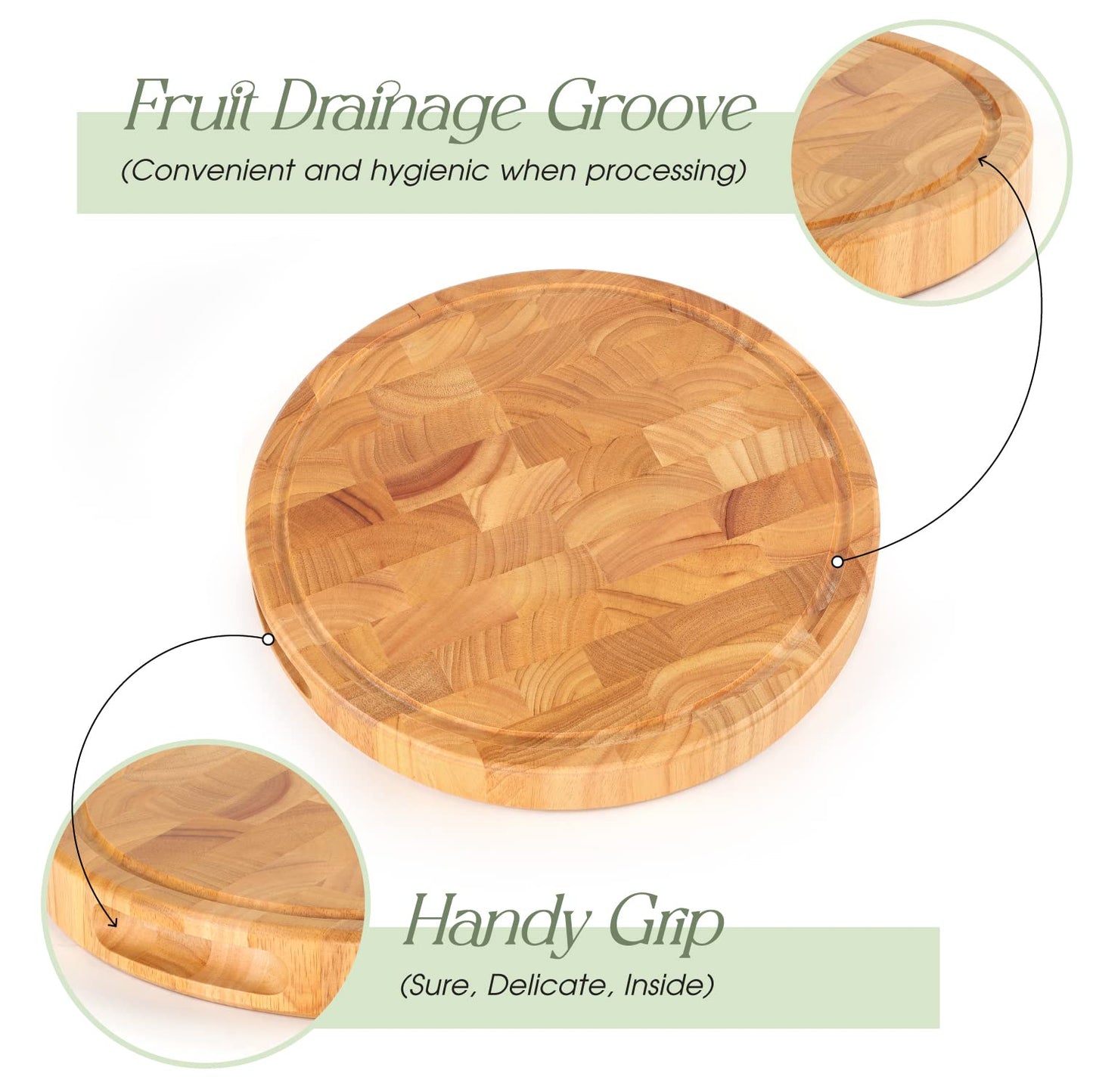 End Grain Cutting Board, Extra Large & Thick, End Grain Built-In Compartment and Juice Canal, Heavy Duty Chopping Board, Thick Carving Board for Bread Fruits Meat (13x13 Inches)