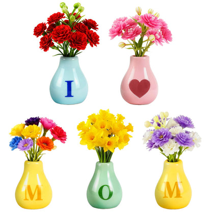 Renmxj 5 Pcs Cute Mini Ceramic Vase Fridge Magnets with Artificial Flowers