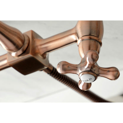 Kingston Brass KS124AXBSAC Heritage Wall Mount Bridge Kitchen Faucet with Brass Spray, Antique Copper