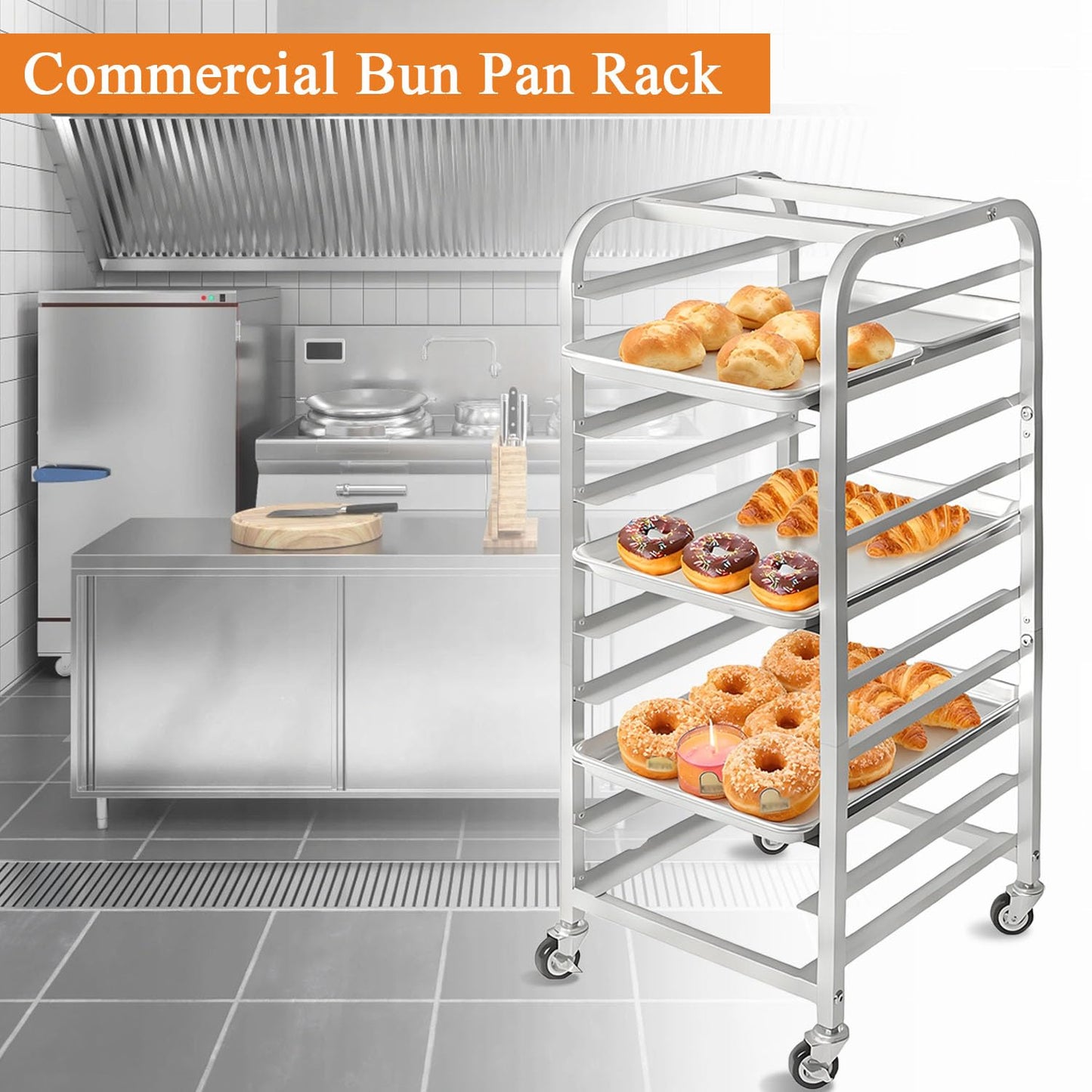 Zocgioe 10/20Tier Bun Pan Rack, Commercial Bakery Racks with Brake Wheels, Bread Baking Speed Rack for Cooling, Kitchen Tiered Rolling Cart, for Kitchen, Restaurant, Cafeteria, Pizzeria,10Tier