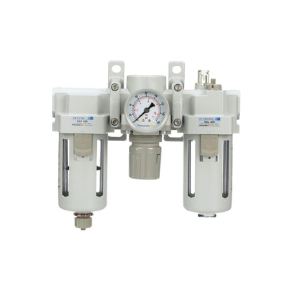 PneumaticPlus SAU400-N04G Compressed Air Filter Regulator Lubricator Combo 1/2" NPT - Poly Bowl, Manual Drain, Bracket, Gauge