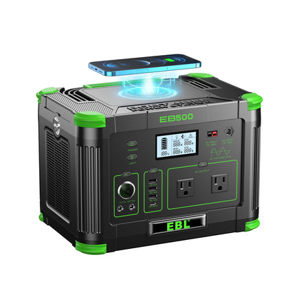 EBL Portable Power Station 500w(Peak 1000W), Camping Solar 519.48Wh Outdoor Solar Generator Backup Battery Pack with 2x120V AC Outlets, 10-Port Powerhouse for Outdoor and Indoor Emergency Use