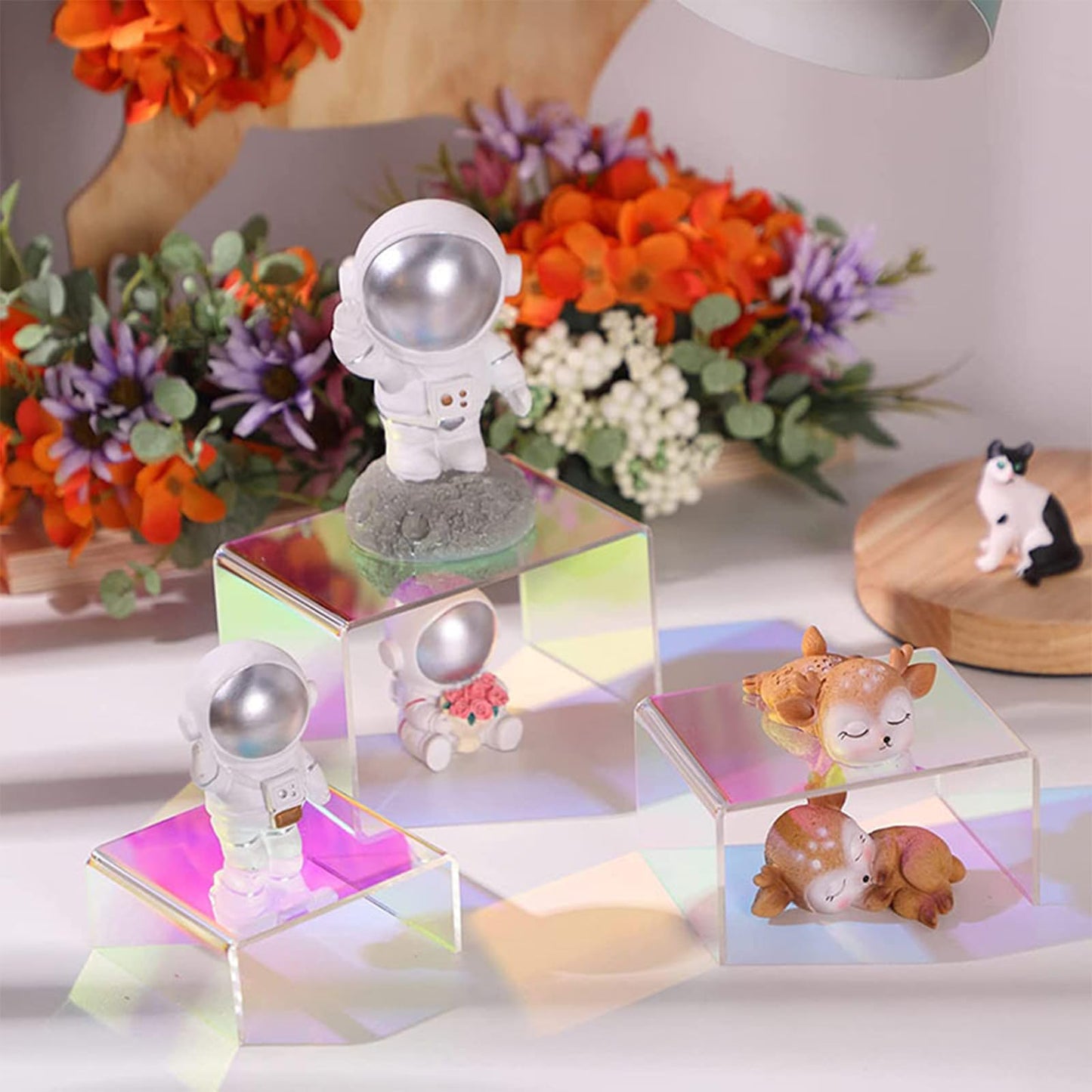 Voittozege 10 Pack Iridescent Display Risers Rainbow Display Stand Rainbow Acrylic Display Stands Acrylic Collectibles Display Shelf for Dessert Cupcake Candy Treat Action Figure Display