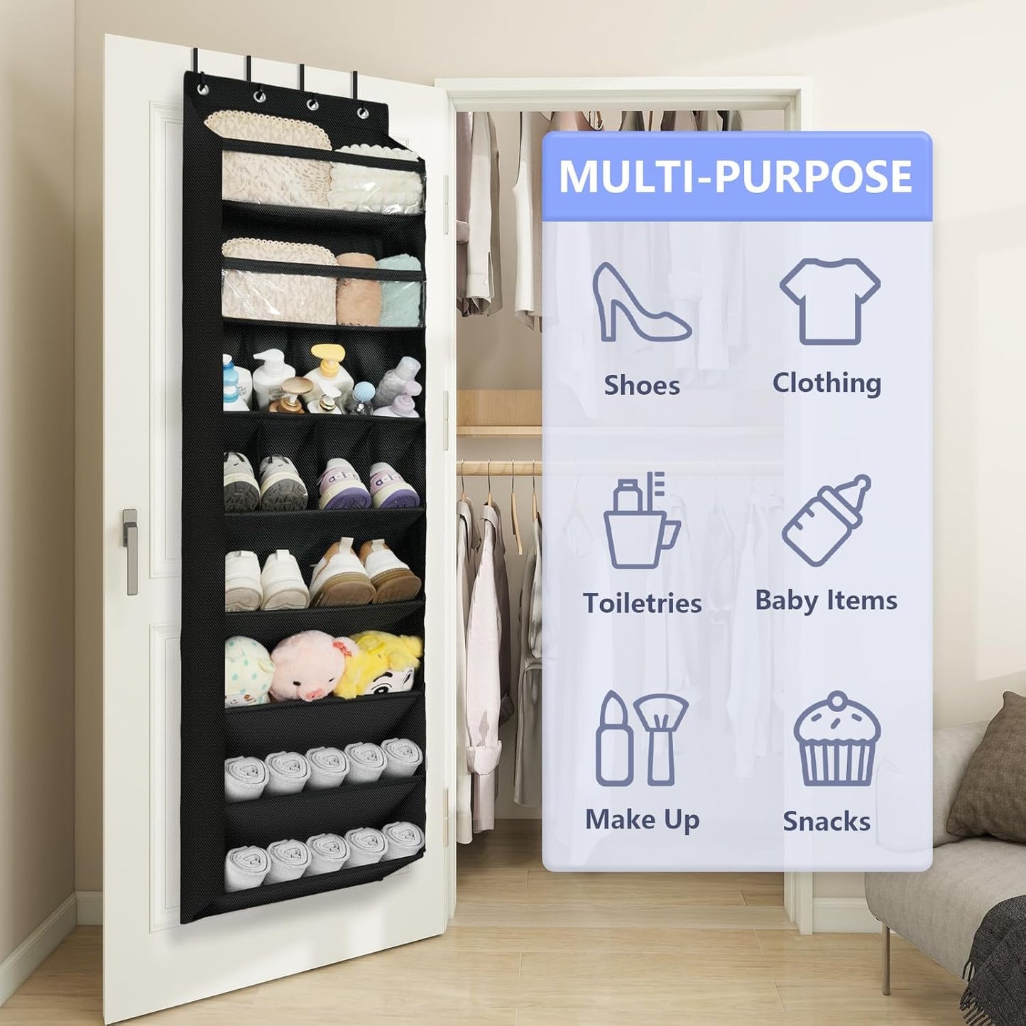 1 Pack 8 68" Closet, FENTEC Shelves Over The Door Shoe Organizer, Exlarge Deep Pockets Hanging Shoe Organizer, Shoe