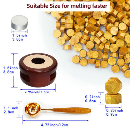 Wax Seal Beads Kit, Ioggtser Sealing Beads Set with 400PCS Gold Wax Seal Beads, Melting Warmer, Melting Spoon,4 PCS Candles, for Wedding Envelope