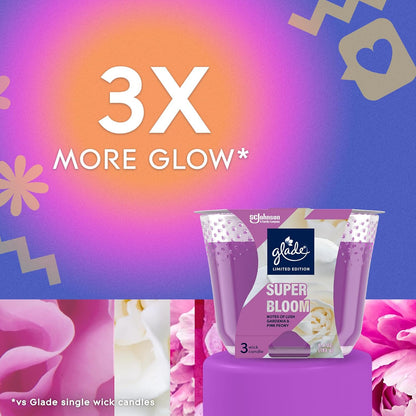 Glade Candle Super Bloom, 3-Wick Fragrance Candle Infused with Essential Oils, 6.8 Oz, 3 Count Air Freshener