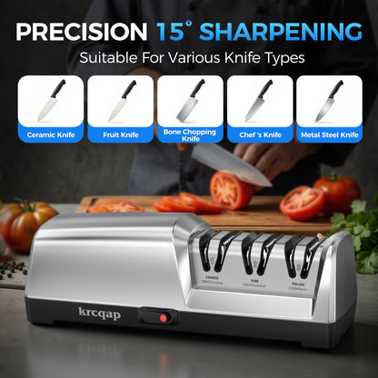 Knife Sharpener Electric for Kitchen - 3-Stage Kitchen Knife Sharpener - 15°Precision Angle Guide Knife Sharpeners - Stainless Steel Grinding Head-Portable and Useful-Fast Sharpening, Repair, Polish