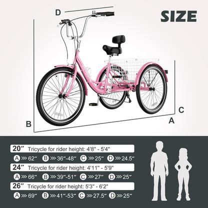 ABORON Adults Tricycle, 3 Wheels Bike for Adult, Tricycle for Adults, Double-Wall Wheel Rims, Tricycle for Women Men Exercise Outdoor Sports