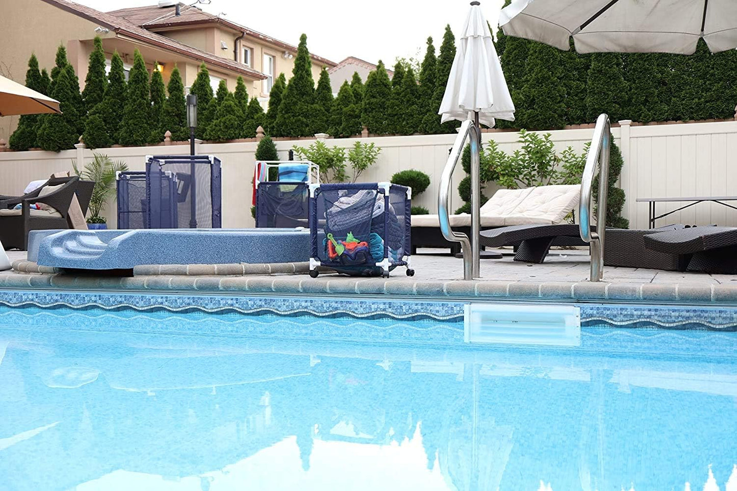 Essentially Yours Rolling Pool Noodle Storage Organizer Bin, Standard Noodle Holder (25.4" W x 26" L x 40.5" H),