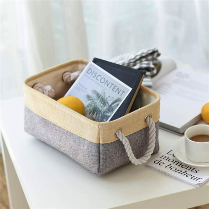 TheWarmHome Decorative Basket, Rectangular Fabric Storage Bin Organizer with Handles for Clothes Storage (Gold&Grey)