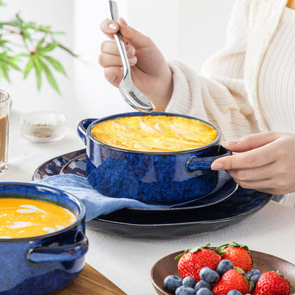 vancasso Starry Soup Bowls with Handles, 30 Oz French Onion Soup Bowls, Oven safe soup bowls for Cereal, Pasta, Chilli, Stew, Large Soup Crocks Set of 4, Blue