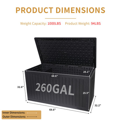 KEIKI 260 Gallon Outdoor Deck Storage Box,Large Lockable All Weather Containers for Patio Furniture Cushions,Pool Accessories,Garden Tools