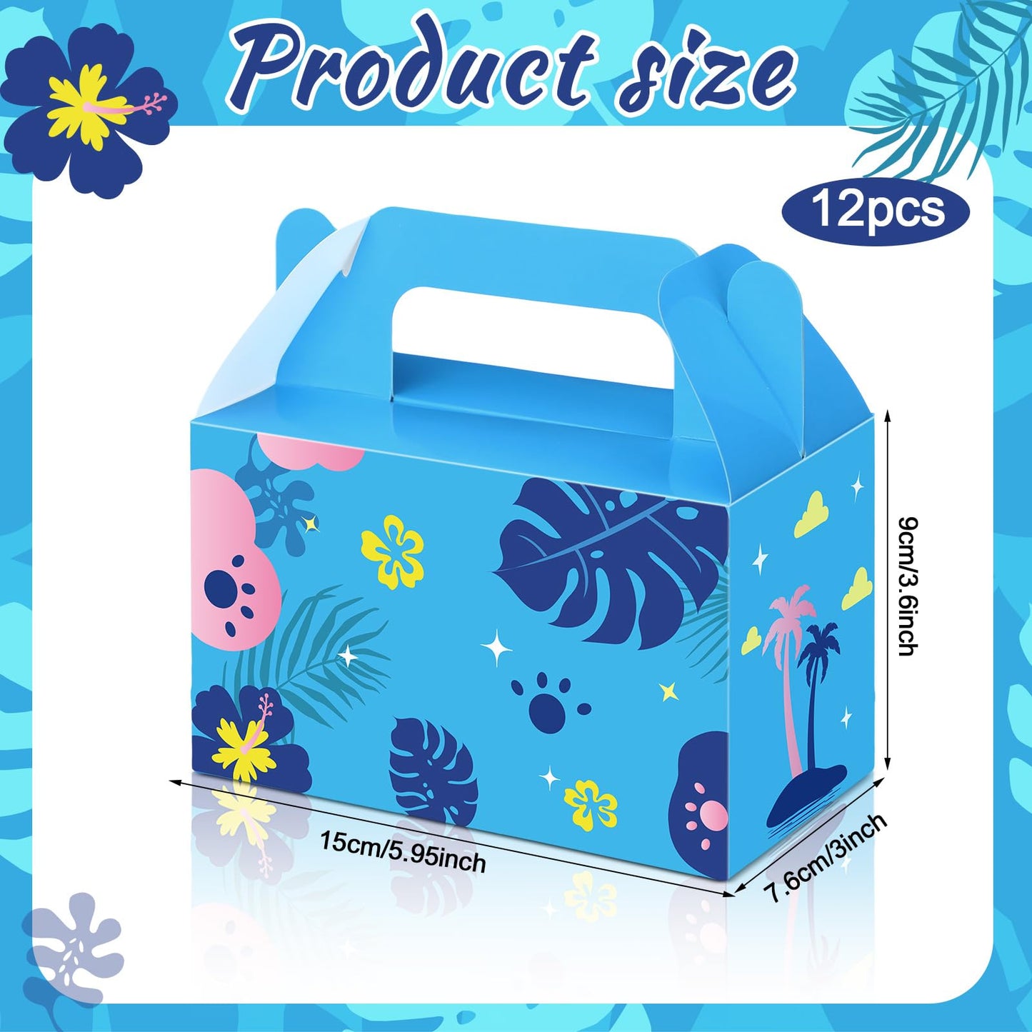 Bucherry 12 Pcs Blue and Pink Cartoon Party Favor Boxes Cute Cartoon Paper Gift Blue and Pink Candy Treat Bag for Halloween Birthday Hawaii Party Supplies, 6 x 3.3 x 3.6 Inches